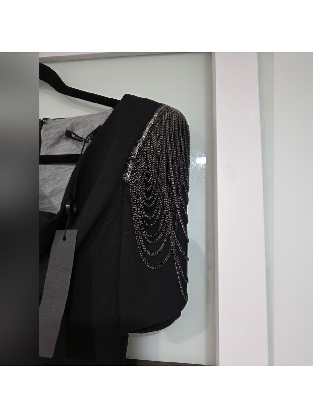 Black Halo Black Midi Dress with Chain Shoulder Detail - Picture 4 of 16